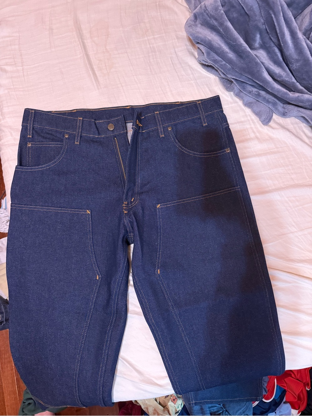 Men's Dark Blue Work Jeans - Deep Indigo - Picture 2 of 4